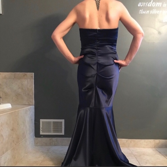 Xscape Strapless Navy Evening Gown - Picture 2 of 4